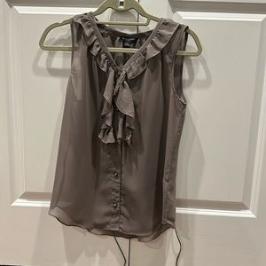 Sheer dark green button down blouse that cinches in front or back.
